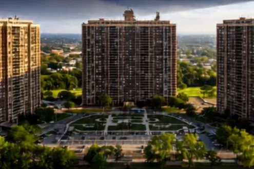 Aerial view of the three North Shore Towers buildings